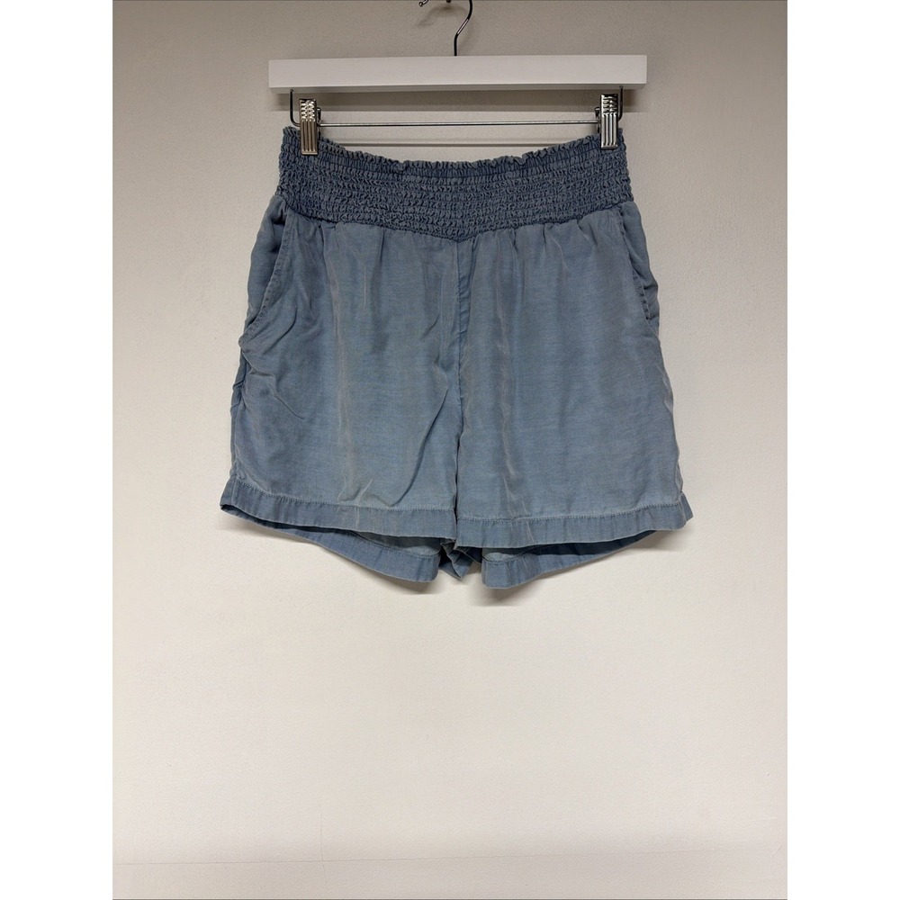 Joie Women Shorts Size L Blue Chambray High Rise Smocked Elastic Waist Paperbag